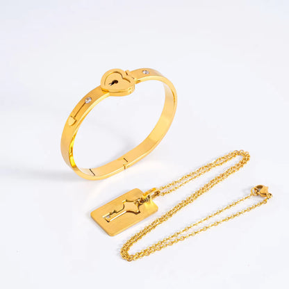 100 Language Love You Heart Shield Key Pendant Stainless Steel Couples Jewelry Lock Bracelet and Key Necklace for Valentines Day