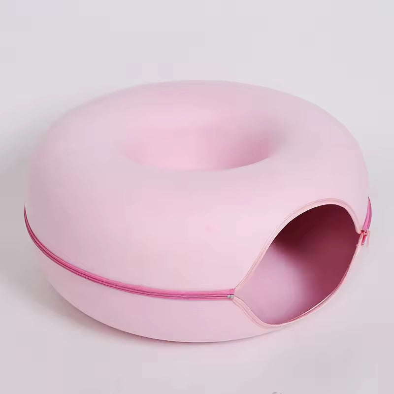 Donut Felt Cat Cave Bed – Cozy Washable Cat House & Tunnel Toy