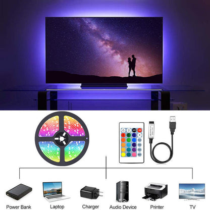 3.28ft USB RGB LED Strip Lights with 24-Key Remote – TV Backlight, DIY Room Decor & Indoor Ambient Lighting