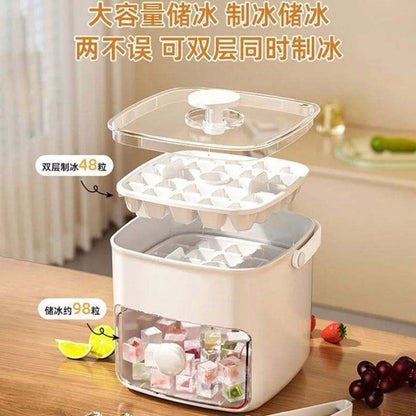 Sanzbae™ 48-Cube Ice Cube Tray with Lid – Easy-Release Silicone Ice Maker with Lever Pop-Out System, Stackable Freezer Mold, Dishwasher Safe Kitchen Ice Tray