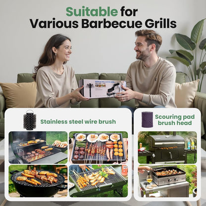 Motorized BBQ Grill Cleaner with Scraper, 36 Inch Handle & 3-Speed Power Control