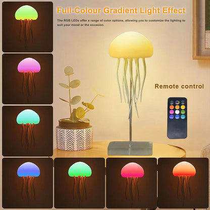 Voice Control Jellyfish Table Lamp – RGB Ambient Night Light with Sound Sensor, Floating Tentacle Motion & Rechargeable LED Mood Light