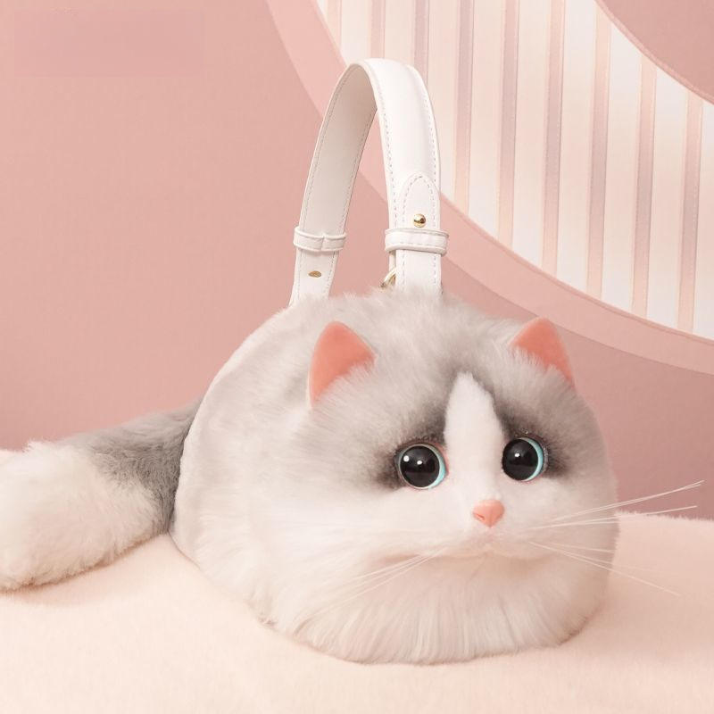 Realistic Plush Cat Handbag – Adorable Faux Fur Kitty Purse with Shoulder Strap | Cute Gift for Cat Lovers