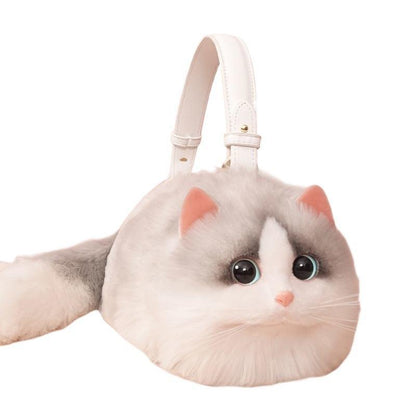 Realistic Plush Cat Handbag – Adorable Faux Fur Kitty Purse with Shoulder Strap | Cute Gift for Cat Lovers