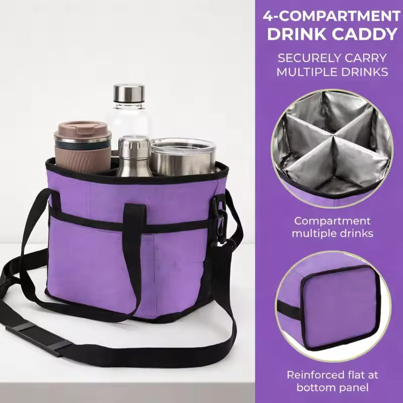 Portable Reusable Drink Carrier, 4 Cup Coffee Holder Tote for Takeout, Office & Travel