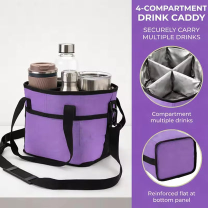 Portable Reusable Drink Carrier, 4 Cup Coffee Holder Tote for Takeout, Office & Travel