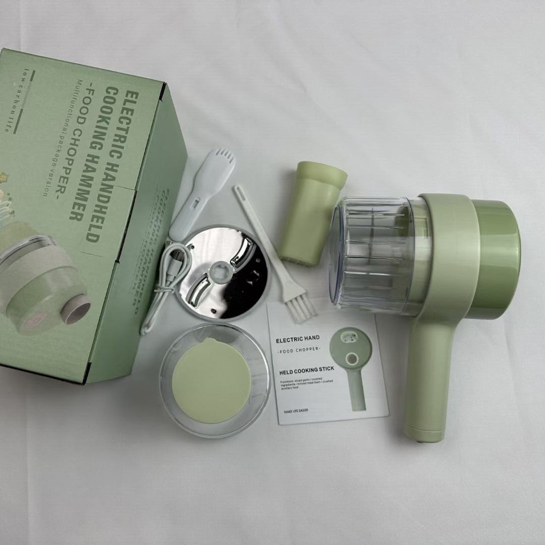 4-in-1 Handheld Electric Vegetable Cutter – Rechargeable Mini Food Chopper, Slicer & Garlic Mincer