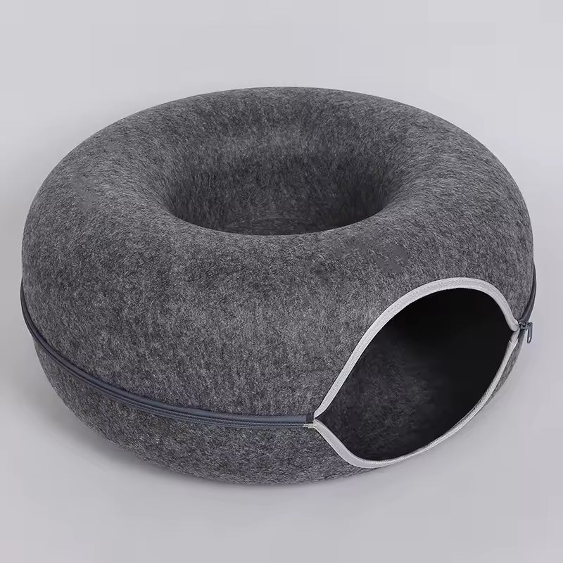 Donut Felt Cat Cave Bed – Cozy Washable Cat House & Tunnel Toy