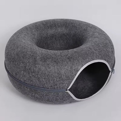 Donut Felt Cat Cave Bed – Cozy Washable Cat House & Tunnel Toy