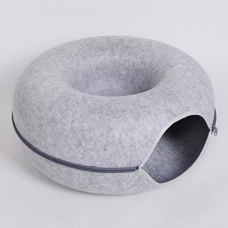 Donut Felt Cat Cave Bed – Cozy Washable Cat House & Tunnel Toy