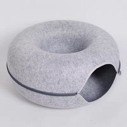 Donut Felt Cat Cave Bed – Cozy Washable Cat House & Tunnel Toy