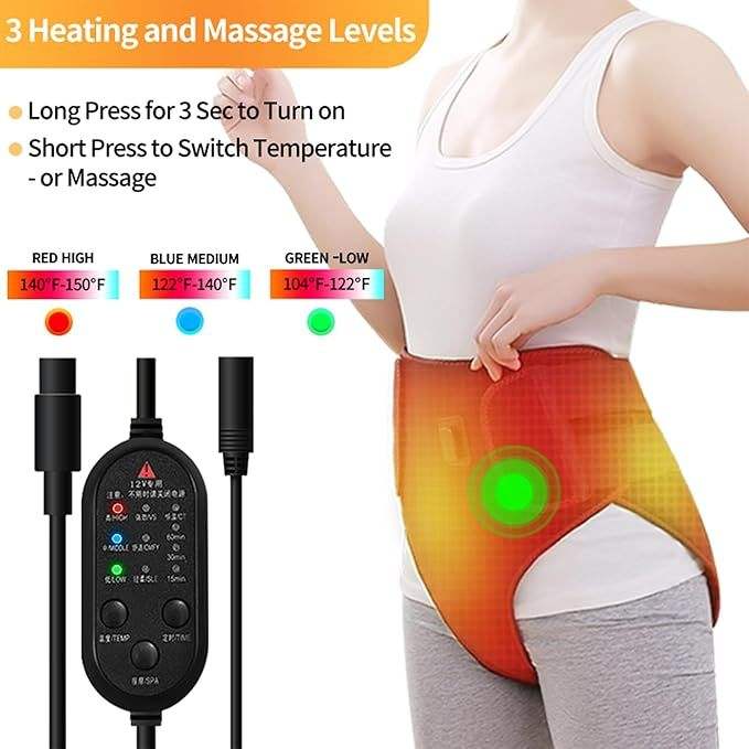 Menstrual Heating Pad for Cramps Relief, Electric Heating Belt with 3 Heat & Massage Modes, Portable Waist and Lower Back Heating Wrap for Period Comfort, Abdomen, Back, Legs & Shoulders