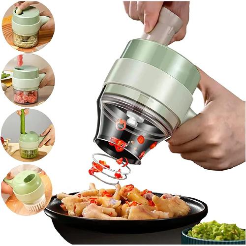 4-in-1 Handheld Electric Vegetable Cutter – Rechargeable Mini Food Chopper, Slicer & Garlic Mincer