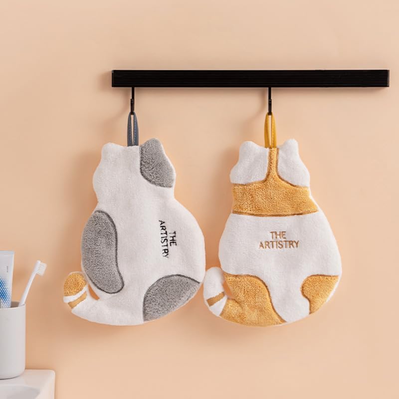 Soft Coral Fleece Cat Hand Towel, Quick-Dry Hanging Towel for Kids, Kitchen & Bathroom