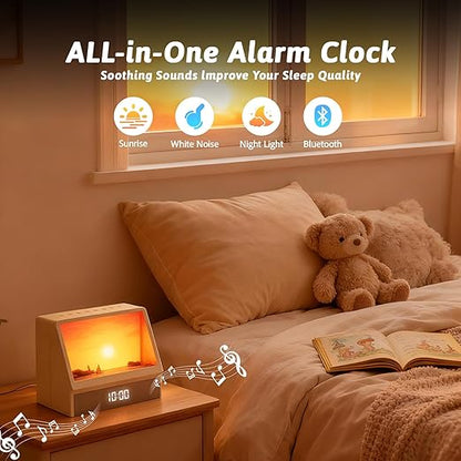 SANZBAE Sunrise Alarm Clock with White Noise, Bluetooth Speaker & Dimmable Lamp