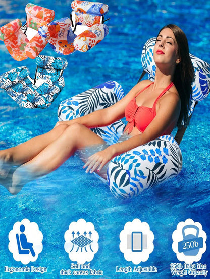 Adult Pool Float Lounge Chair with Mesh Seat, Backrest & 2 Cup Holders