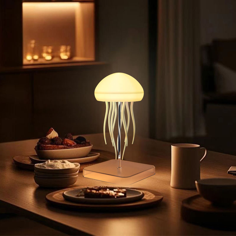 Voice Control Jellyfish Table Lamp – RGB Ambient Night Light with Sound Sensor, Floating Tentacle Motion & Rechargeable LED Mood Light