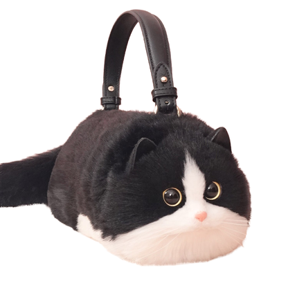 Realistic Plush Cat Handbag – Adorable Faux Fur Kitty Purse with Shoulder Strap | Cute Gift for Cat Lovers