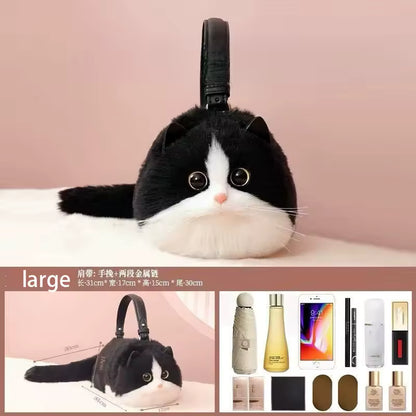 Realistic Plush Cat Handbag – Adorable Faux Fur Kitty Purse with Shoulder Strap | Cute Gift for Cat Lovers