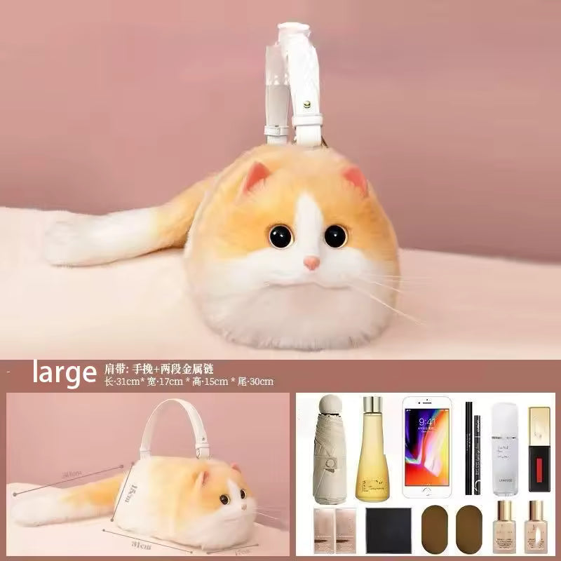 Realistic Plush Cat Handbag – Adorable Faux Fur Kitty Purse with Shoulder Strap | Cute Gift for Cat Lovers