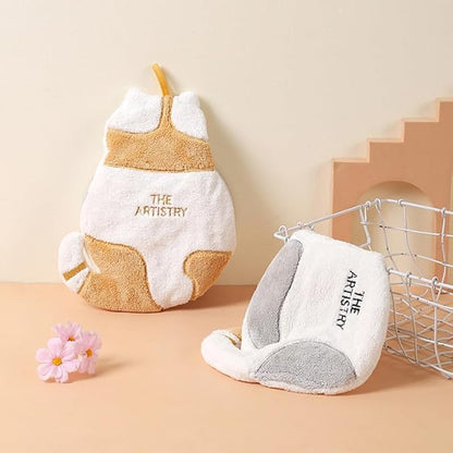 Soft Coral Fleece Cat Hand Towel, Quick-Dry Hanging Towel for Kids, Kitchen & Bathroom