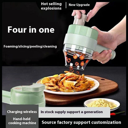 4-in-1 Handheld Electric Vegetable Cutter – Rechargeable Mini Food Chopper, Slicer & Garlic Mincer