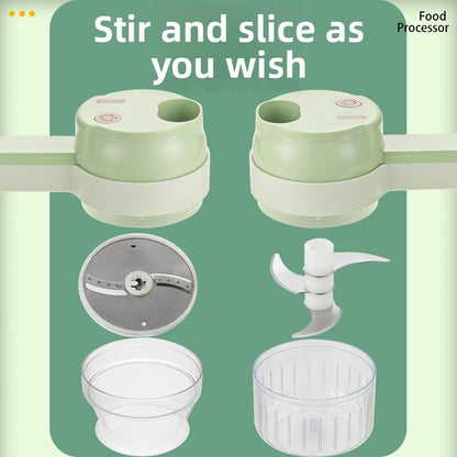 4-in-1 Handheld Electric Vegetable Cutter – Rechargeable Mini Food Chopper, Slicer & Garlic Mincer