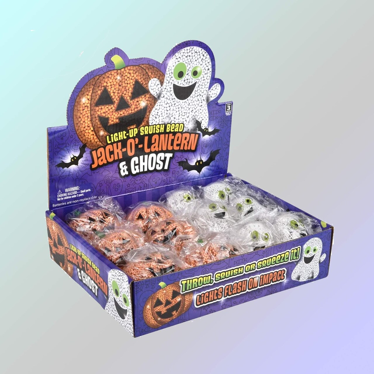 Light-Up Halloween Squishy Bead Toys Set – 12PCS Jack-O'-Lantern & Ghost LED Stress Relief Sensory Fidget Toys for Kids Halloween Party Favors