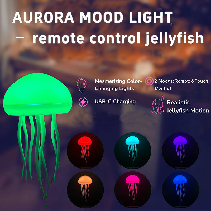 Voice Control Jellyfish Table Lamp – RGB Ambient Night Light with Sound Sensor, Floating Tentacle Motion & Rechargeable LED Mood Light