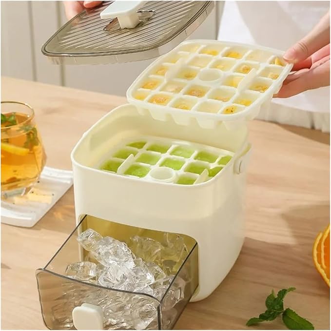 Sanzbae™ 48-Cube Ice Cube Tray with Lid – Easy-Release Silicone Ice Maker with Lever Pop-Out System, Stackable Freezer Mold, Dishwasher Safe Kitchen Ice Tray