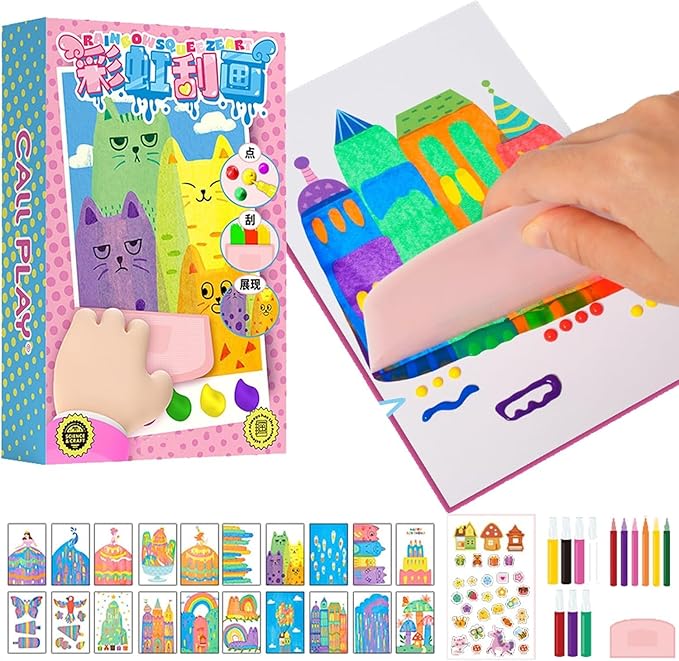 SANZBAE Rainbow Scratch Art Cards for Kids, Mess-Free Craft Kit