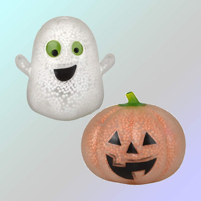 Light-Up Halloween Squishy Bead Toys Set – 12PCS Jack-O'-Lantern & Ghost LED Stress Relief Sensory Fidget Toys for Kids Halloween Party Favors