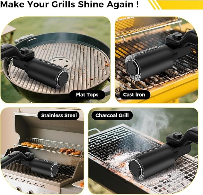 Motorized BBQ Grill Cleaner with Scraper, 36 Inch Handle & 3-Speed Power Control