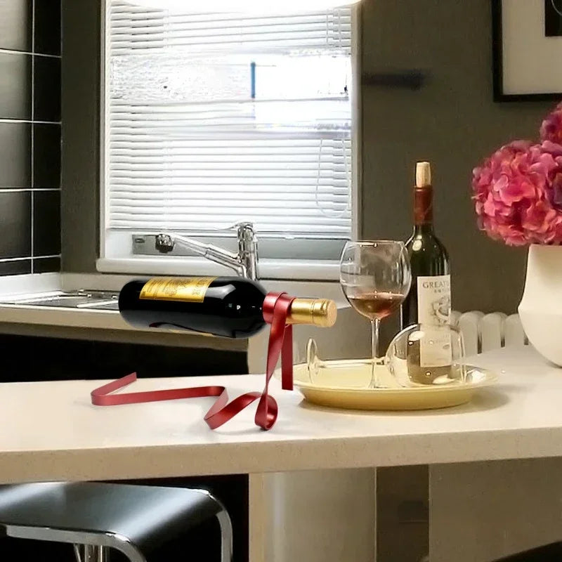 Ribbon Floating Wine Holder – Elegant Iron Balance Wine Bottle Stand