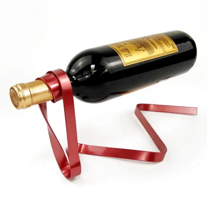 Ribbon Floating Wine Holder – Elegant Iron Balance Wine Bottle Stand