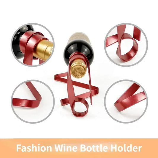 Ribbon Floating Wine Holder – Elegant Iron Balance Wine Bottle Stand