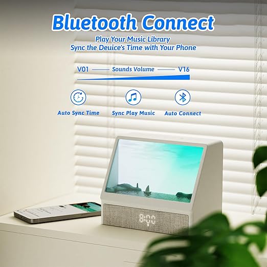 SANZBAE Sunrise Alarm Clock with White Noise, Bluetooth Speaker & Dimmable Lamp