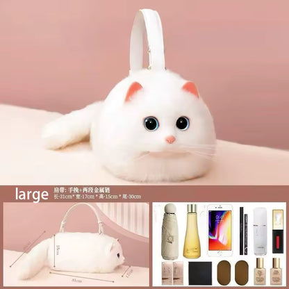 Realistic Plush Cat Handbag – Adorable Faux Fur Kitty Purse with Shoulder Strap | Cute Gift for Cat Lovers