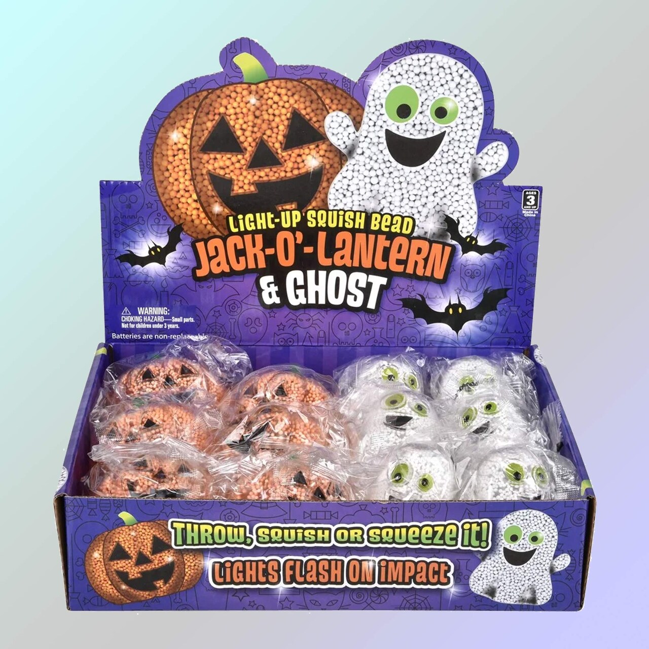 Light-Up Halloween Squishy Bead Toys Set – 12PCS Jack-O'-Lantern & Ghost LED Stress Relief Sensory Fidget Toys for Kids Halloween Party Favors