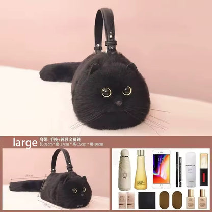 Realistic Plush Cat Handbag – Adorable Faux Fur Kitty Purse with Shoulder Strap | Cute Gift for Cat Lovers
