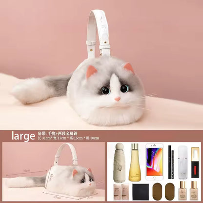Realistic Plush Cat Handbag – Adorable Faux Fur Kitty Purse with Shoulder Strap | Cute Gift for Cat Lovers