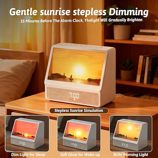 SANZBAE Sunrise Alarm Clock with White Noise, Bluetooth Speaker & Dimmable Lamp