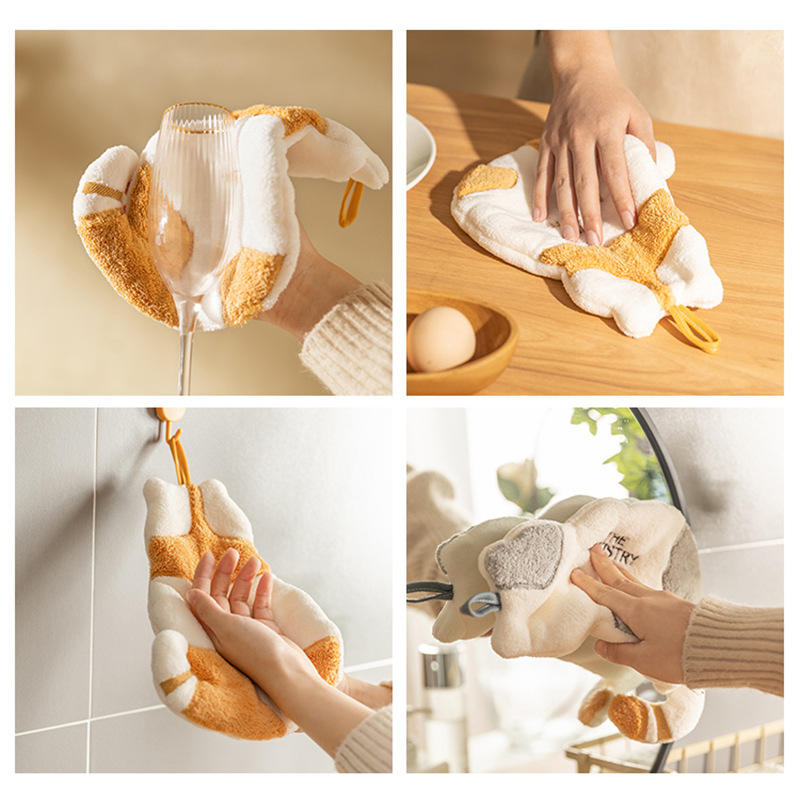 Soft Coral Fleece Cat Hand Towel, Quick-Dry Hanging Towel for Kids, Kitchen & Bathroom