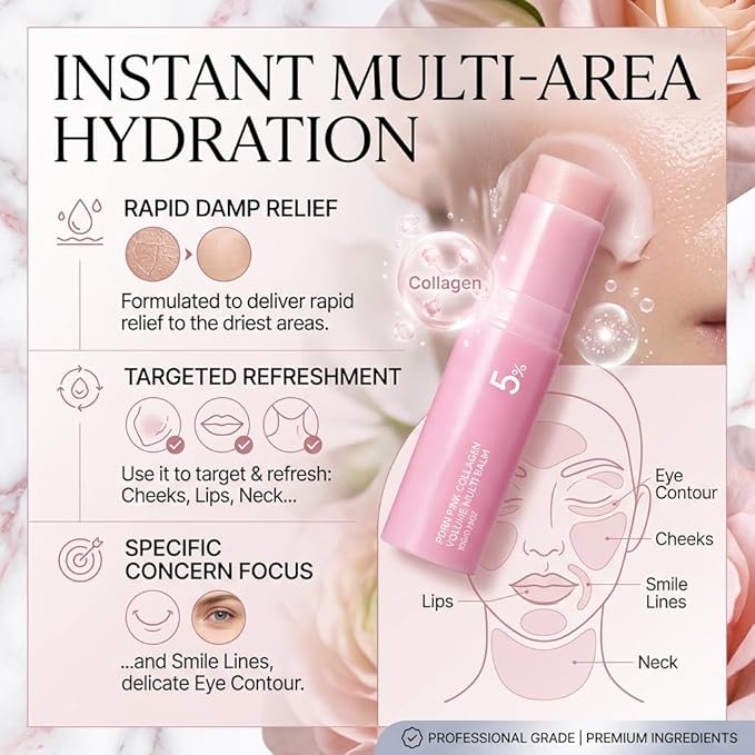 Sanzbae™ Collagen Lip Balm – Hydrating Lip Plumper with Hyaluronic Acid, Shea Butter & Vitamin E, Moisturizing Treatment for Dry, Cracked Lips