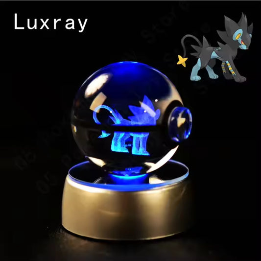 3D Pokemon Animated-Inspired Crystal Ball LED Night Light – Rotating Base Glow Sphere with Laser Engraved Character Design, Decorative Gaming & Bedroom Lamp, Collectible Gift