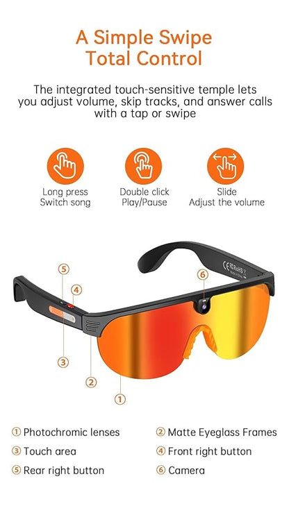Sanzbae™ Smart Camera Glasses – 4K HD Video Recording Sunglasses with Bluetooth Audio, Open-Ear Headphones, Polarized UV400 Lenses & 32GB Storage