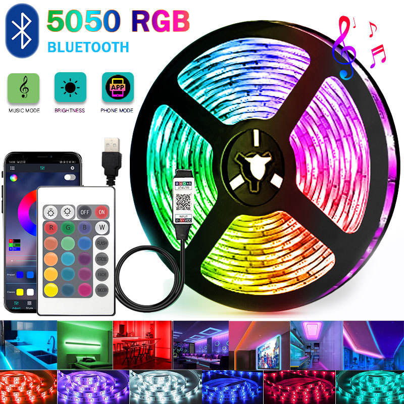 3.28ft USB RGB LED Strip Lights with 24-Key Remote – TV Backlight, DIY Room Decor & Indoor Ambient Lighting