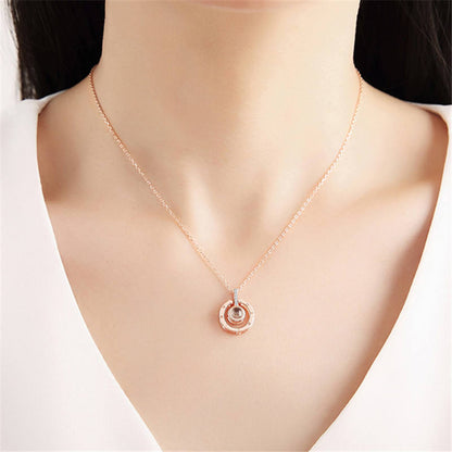 Trendy Brass Link Chain Couple Necklace – 100 Languages “I Love You” Projection Zircon Pendant | Valentine’s Day Gift for Couples