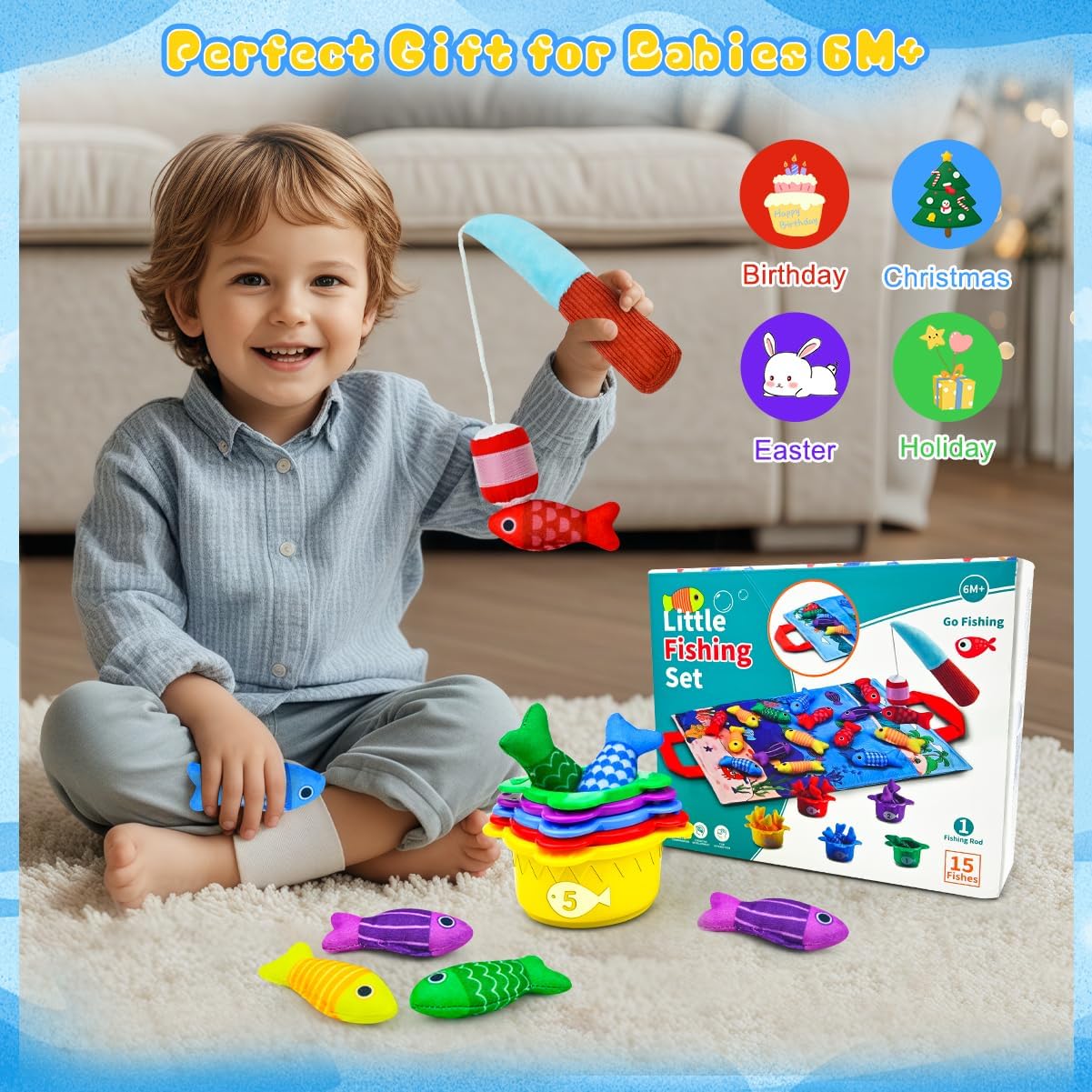 Magnetic Fishing Toy for Toddlers, Number Counting Game with Sea Creatures & Sorting Pond