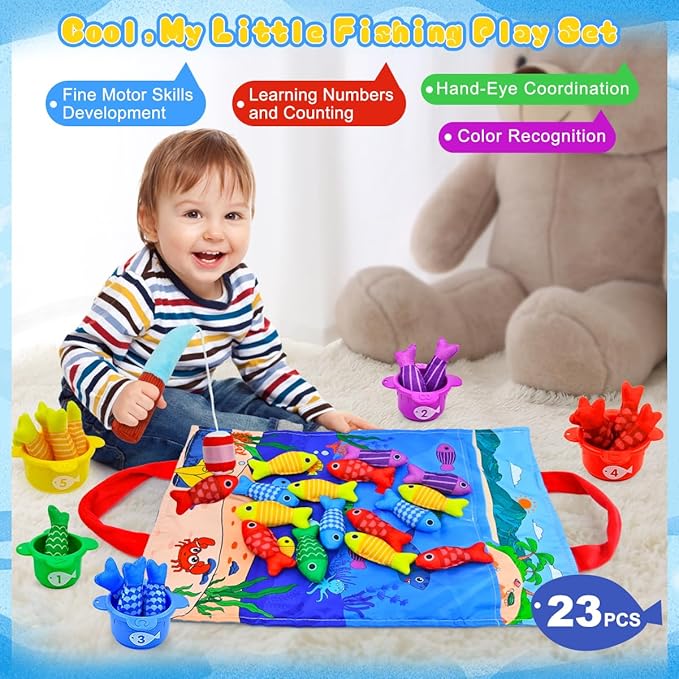 Magnetic Fishing Toy for Toddlers, Number Counting Game with Sea Creatures & Sorting Pond